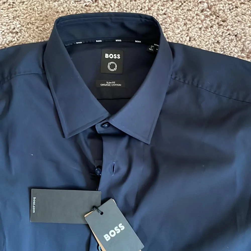 Dark navy Boss Hugo Boss slim dress shirt size 16.5 - Picture 2 of 4